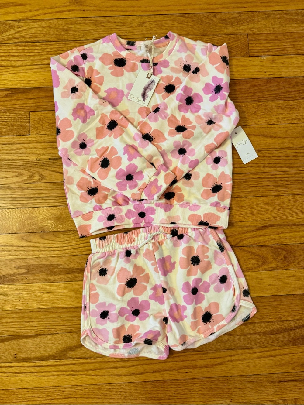 Girls' Jessica Simpson Pink Floral Terry Set - Cozy Crewneck & Shorts